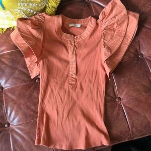 Women's Orange Ruffle Sleeve Top